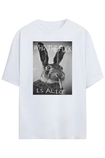 Alice In Wonderland Tasarımı Yazılı Komik T-shirt