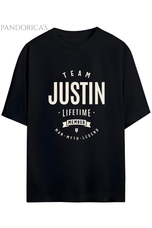 JUSTIN BIEBER "TEAM JUSTIN" YAZILI BASKILI PAMUKLU UNISEX TİŞÖRT