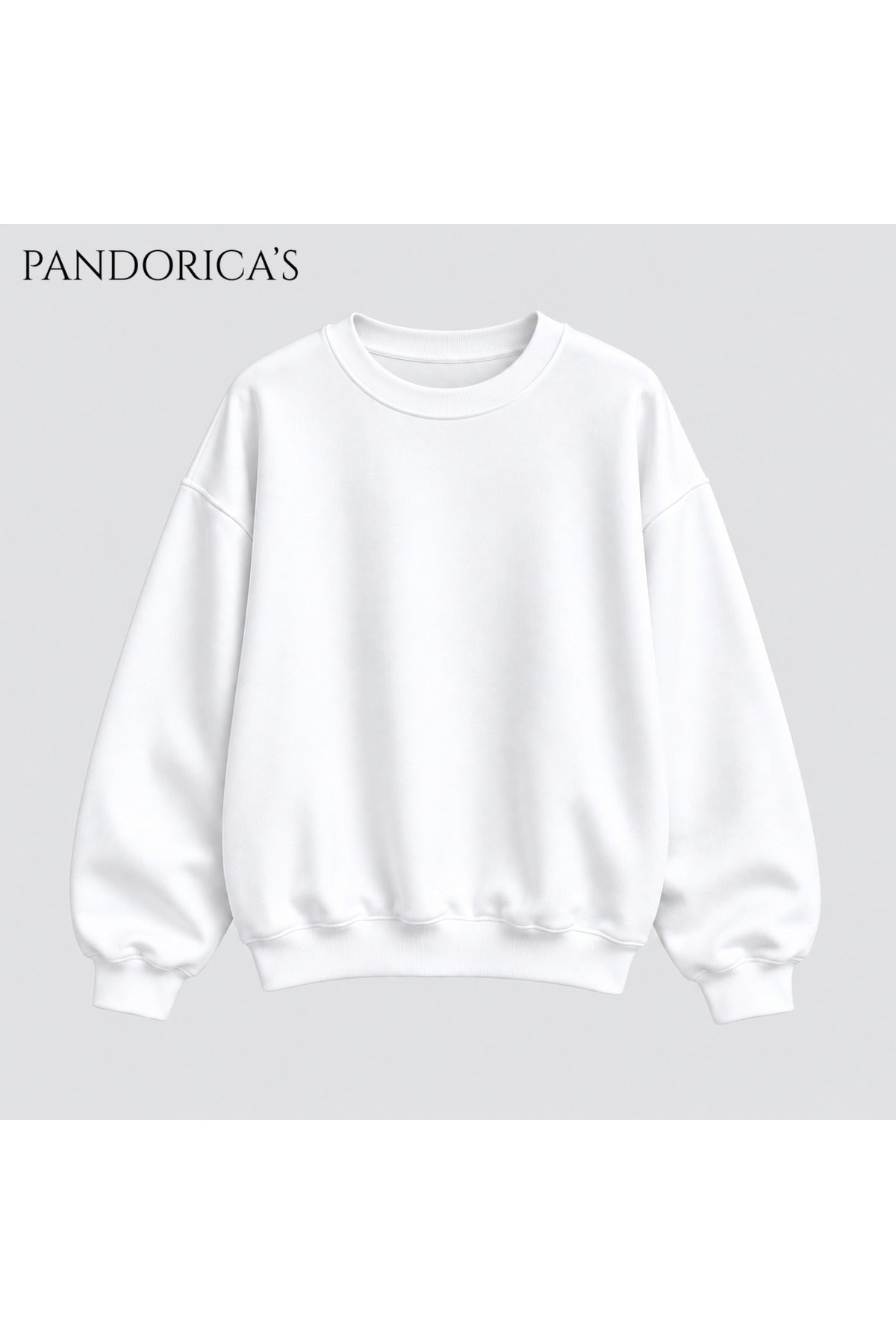 Beyaz Unisex Düz Baskısız Bisiklet Yaka 3 İplik Şardonlu Pamuklu Relaxed Sweatshirt Kışlık