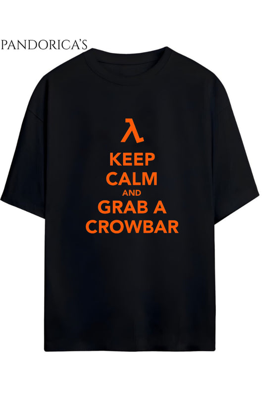 Half Life Tasarım Serisi "KEEP CALM AND GRAB A CROWBAR" Yazılı Baskılı Pamuklu Relaxed Kalıp Gamer Tişört