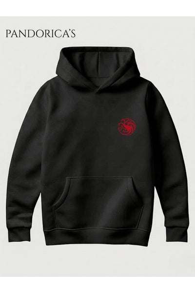 Game Of Thrones House of Dragon "DRACARYS" Tasarımı Yazılı Sırt ve Göğüs Baskılı Unisex Kapüşonlu Pamuklu Sweatshirt (Hoodie)