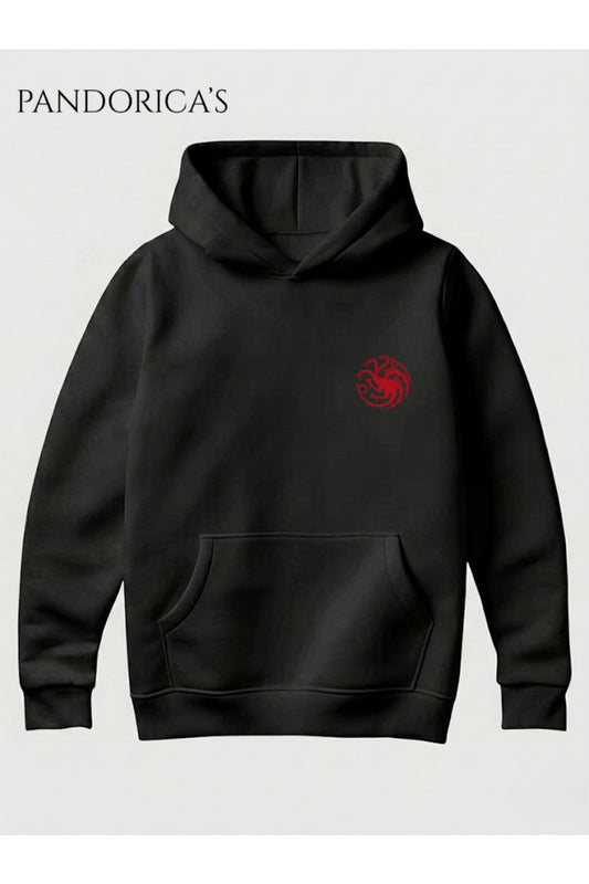 Game Of Thrones House of Dragon "DRACARYS" Tasarımı Yazılı Sırt ve Göğüs Baskılı Unisex Kapüşonlu Pamuklu Sweatshirt (Hoodie)