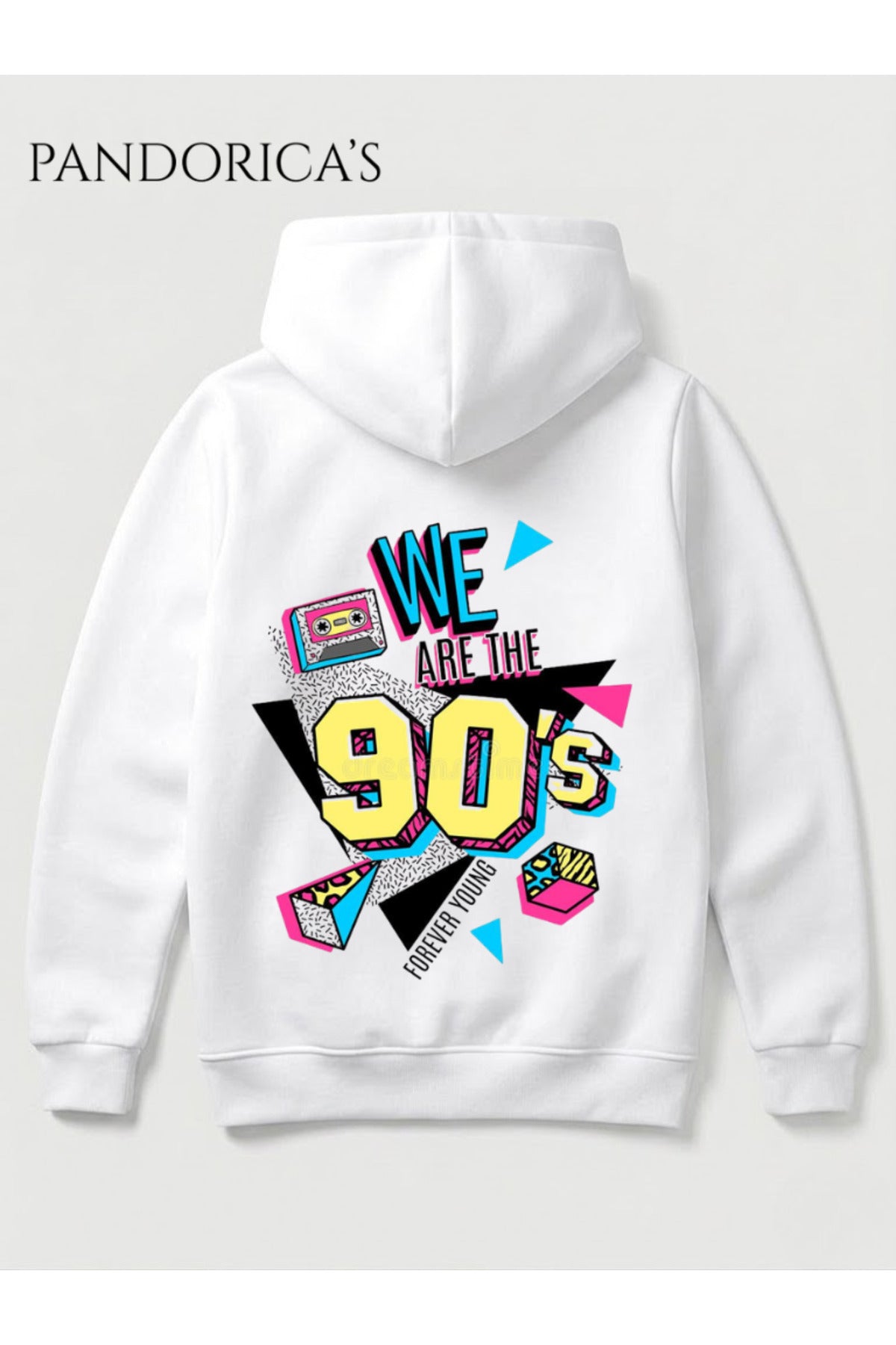 Funky 1990lar Retro Tasarım "We Are The 90s" Yazılı Sırt Baskılı Unisex Kapüşonlu Pamuklu Sweatshirt Hoodie