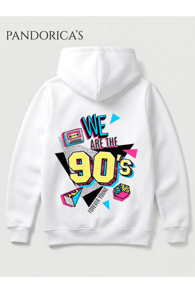 Funky 1990lar Retro Tasarım "WE ARE THE 90s" Yazılı SIRT BASKILI Unisex Kapüşonlu Pamuklu Sweatshirt Hoodie