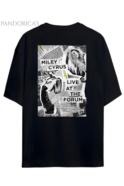 Pandorica's Miley Cyrus Chris Cornell Tribute Tasarımı Sırt Baskılı Unisex Pamuklu T-shirt