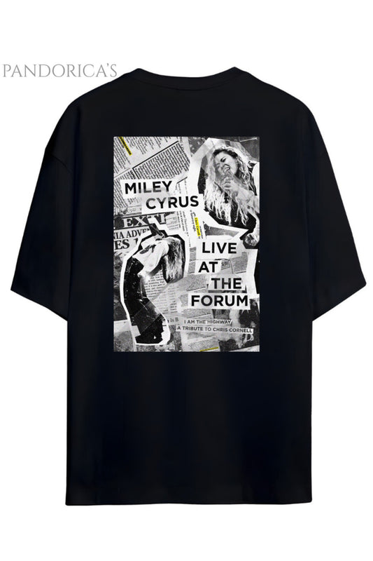 Pandorica's Miley Cyrus Chris Cornell Tribute Tasarımı Sırt Baskılı Unisex Pamuklu T-shirt