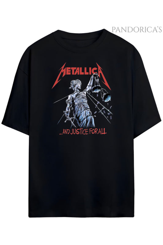 Pandorica's Metallica Tasarımı Baskılı Unisex Oversize Pamuklu T-shirt