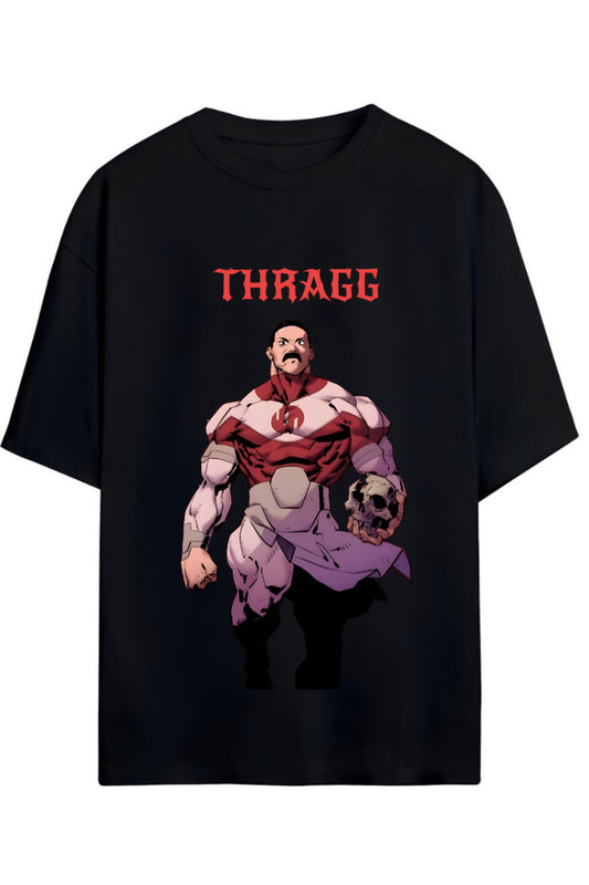 INVINCIBLE THRAGG YAZILI BASKILI PAMUKLU RELAXED KALIP UNISEX TİŞÖRT
