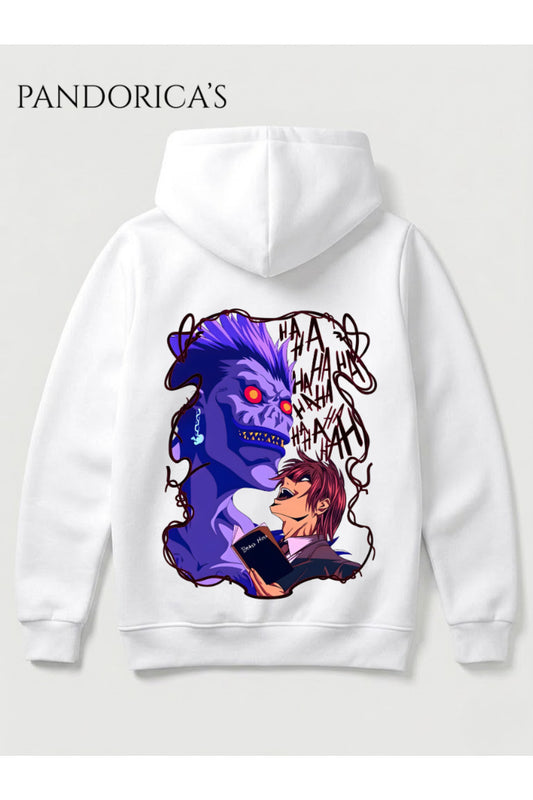 DEATH NOTE ANİME TASARIMI RYUK VE KİRA YAZILI SIRT VE ÖN BASKILI UNISEX KAPÜŞONLU PAMUKLU SWEATSHIRT HOODIE