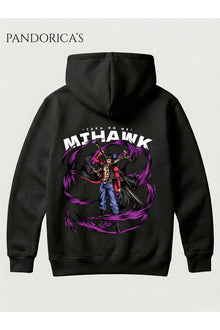 One Piece Özel Tasarım Serisi " TAKA NO ME MIHAWK" Yazılı Sırt Baskılı Unisex Kapüşonlu Pamuklu Sweatshirt (Hoodie)