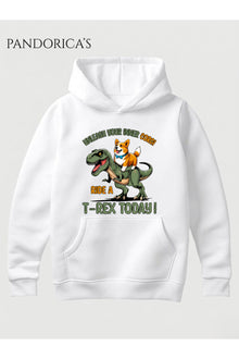 DİNO Tasarım Serisi "UNLEAH YOUR INNER CORGI RIDE A T-REX TODAY" Yazılı Baskılı Unisex Kapüşonlu Pamuklu Sweatshirt (Hoodie)