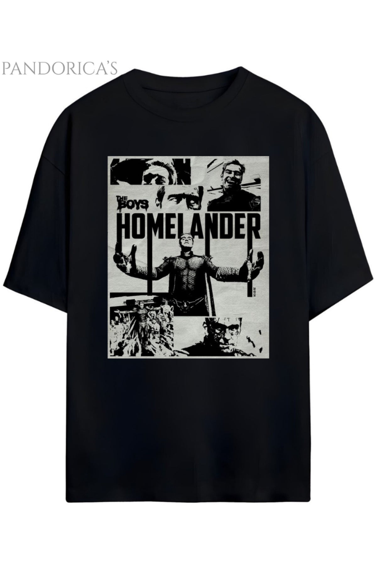 Siyah Pandorica's The Boys Homelander Baskılı Unisex Pamuklu Tişört - 50