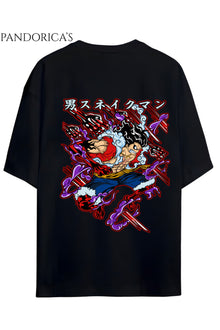 ONE PIECE ÖZEL TASARIM SERİSİ "MONKEY D. LUFFY" SIRT VE GÖĞÜS BASKILI (Gear 4) YAZILI UNISEX PAMUKLU T-SHIRT