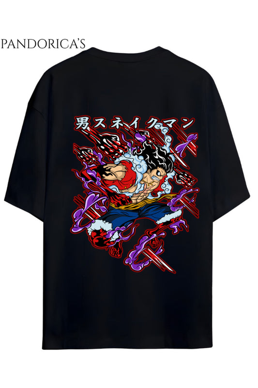 ONE PIECE ÖZEL TASARIM SERİSİ "MONKEY D. LUFFY" SIRT VE GÖĞÜS BASKILI (Gear 4) YAZILI UNISEX PAMUKLU T-SHIRT