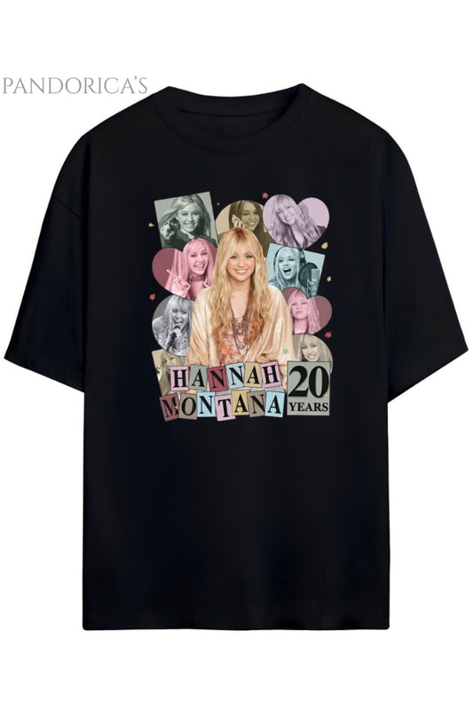 Pandorica's Hannah Montana Miley Cyrus 20. Yıl Tasarımı Baskılı Unisex Pamuklu T-shirt