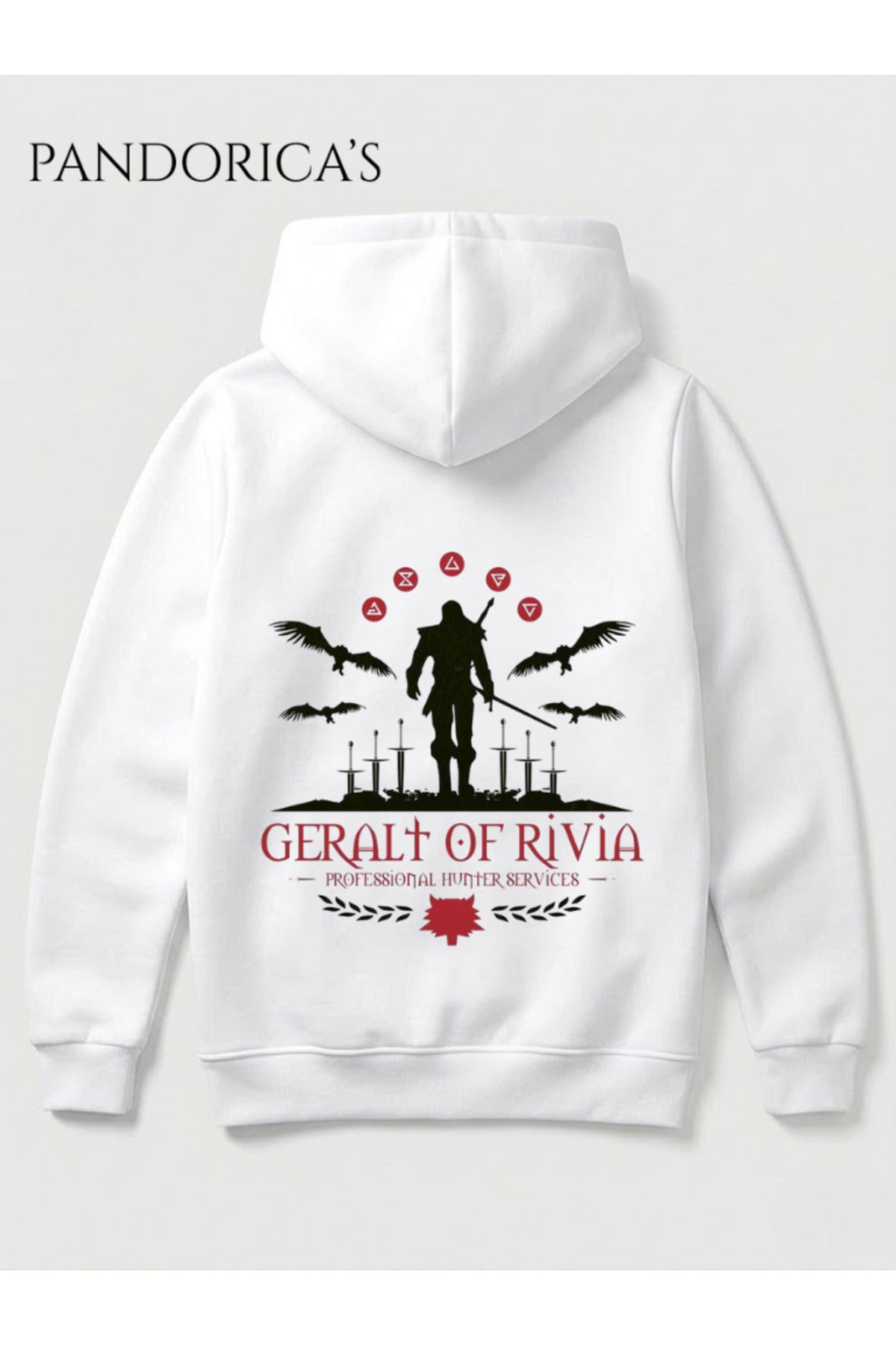 The Witcher "Geralt Of Rivia Proffessional Hunter Service" Tasarımı Yazılı Efsun Sırt Baskılı Unisex Kapüşonlu Pamuklu Gamer Sweatshirt Hoodie
