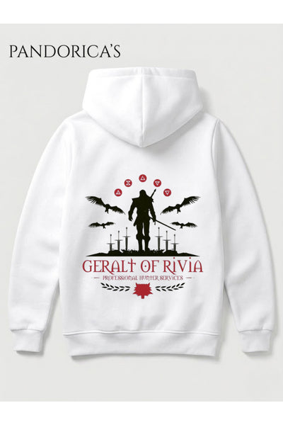 THE WITCHER "GERALT OF RIVIA PROFFESSIONAL HUNTER SERVICE" Tasarımı Yazılı Efsun SIRT Baskılı Unisex Kapüşonlu Pamuklu Gamer Sweatshirt Hoodie