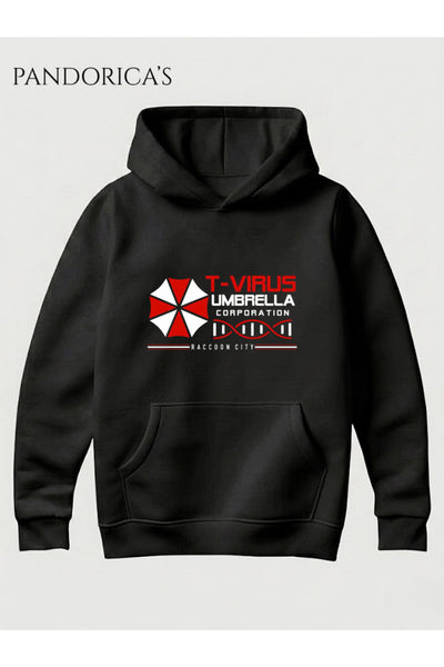 Resident Evil "UMBRELLA CORPORATION T-VIRUS" Tasarımı Yazılı Baskılı Unisex Kapüşonlu Pamuklu Gamer Sweatshirt Hoodie