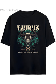Gothic Zodyak Tasarım Serisi Taurus (Boğa Burcu) Yazılı Baskılı Pamuklu Unisex Tişört