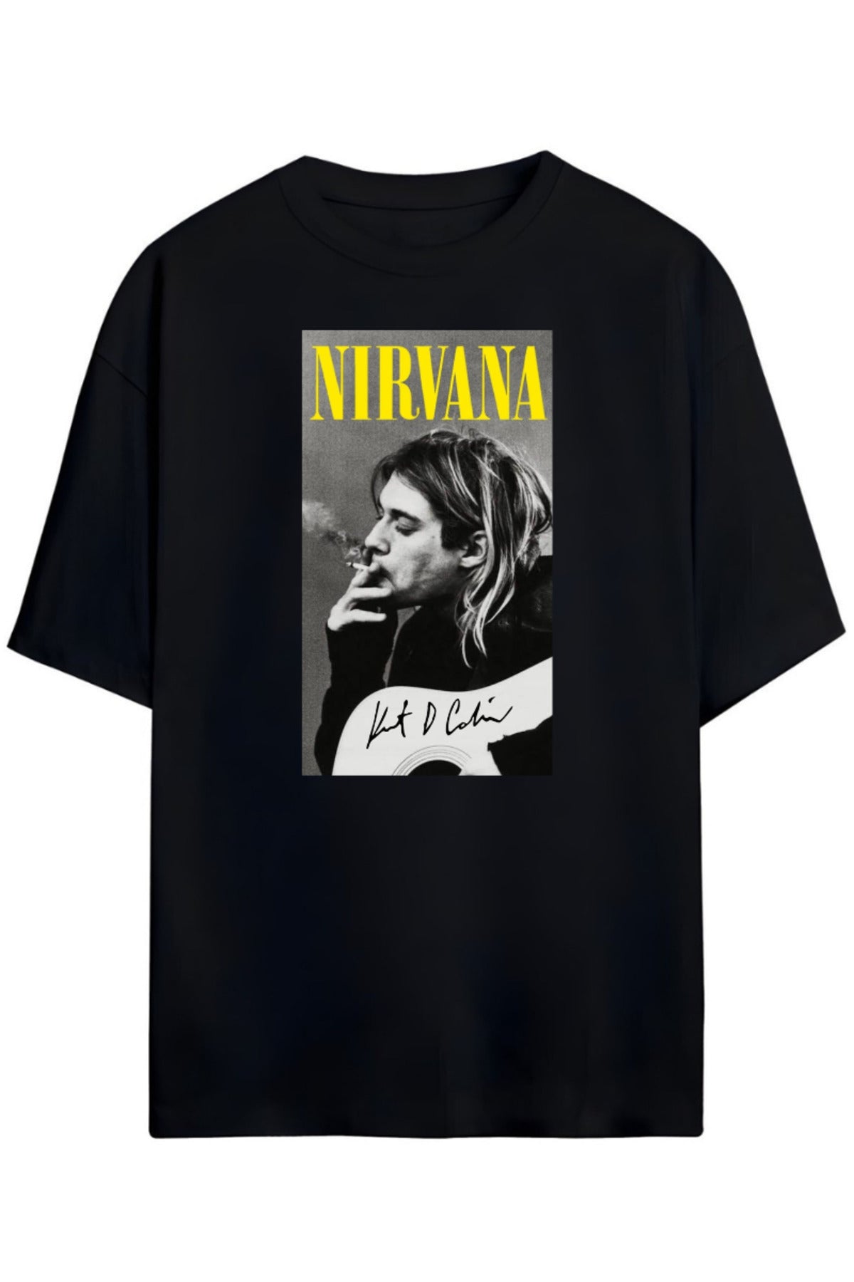 Siyah Nirvana Tasarımı Unisex Pamuklu T-Shirt - 1