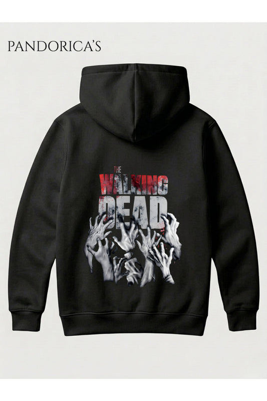 THE WALKING DEAD Tasarımı Yazılı SIRT Baskılı %100 Pamuk 3 İplik Kışlık Kapüşonlu Kanguru Cepli Basic Sweatshirt (Hoodie)