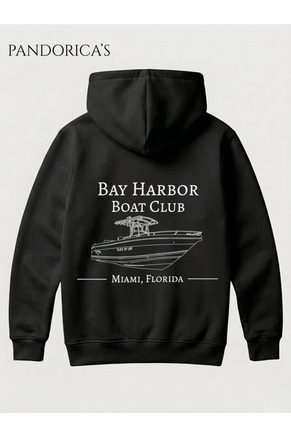 Dexter Özel "Bay Harbor Boat Club Miami Florida" Tasarımı Yazılı Sırt Baskılı Unisex Kapüşonlu Pamuklu Sweatshirt Hoodie