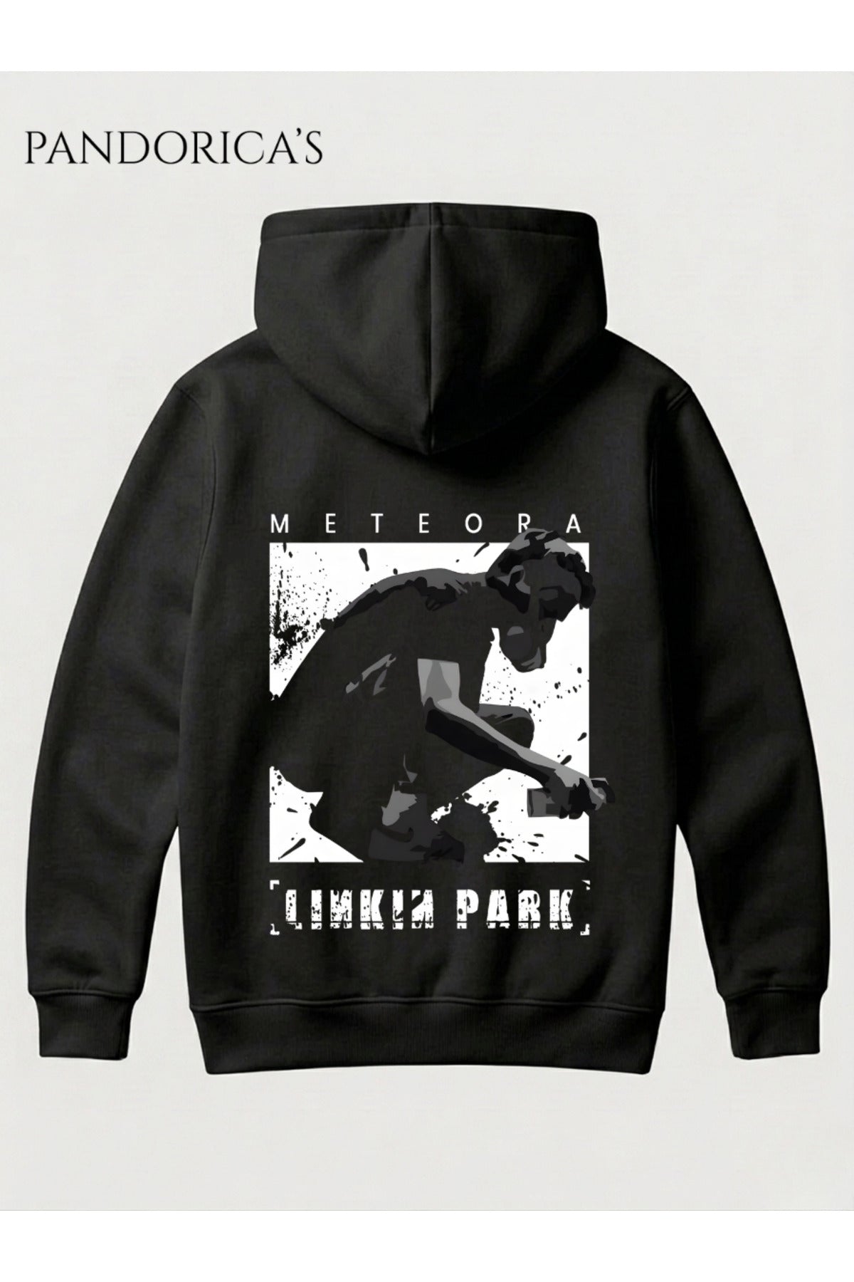Linkin Park "Meteora" Tasarımı Yazılı Sırt Ve Göğüs Baskılı Unisex Kapüşonlu Pamuklu Sweatshirt Hoodie