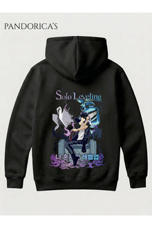 SOLO LEVELING ANİME Tasarımı Yazılı "STATUE OF GOD VE SUNG JİNWOO" SIRT Baskılı Unisex Kapüşonlu Pamuklu Sweatshirt Hoodie