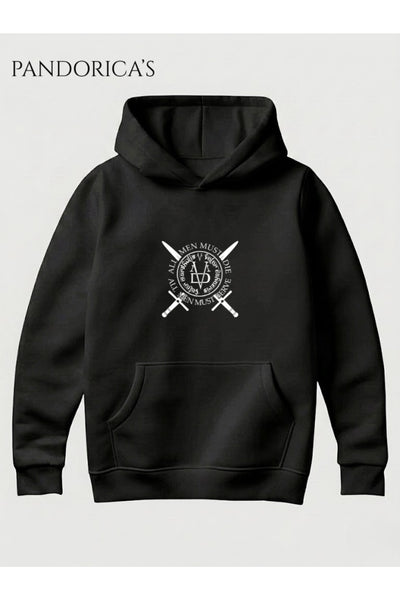 Game Of Thrones "VALAR MORGHULIS" Tasarımı Yazılı Sırt ve Ön Baskılı Unisex Kapüşonlu Pamuklu Sweatshirt (Hoodie)
