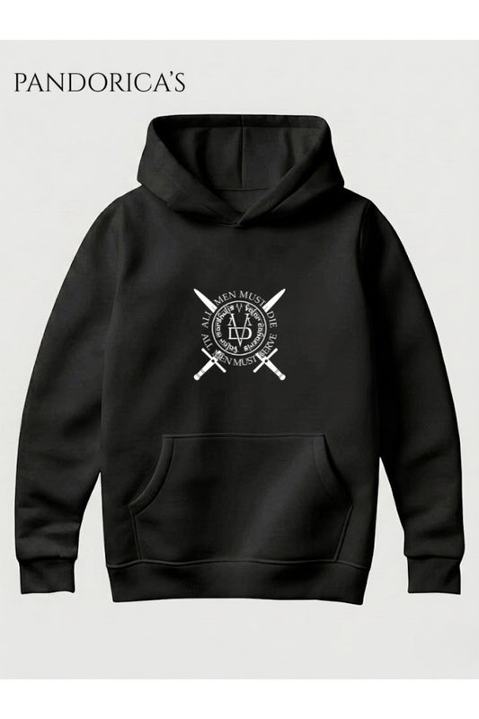Game Of Thrones "VALAR MORGHULIS" Tasarımı Yazılı Sırt ve Ön Baskılı Unisex Kapüşonlu Pamuklu Sweatshirt (Hoodie)