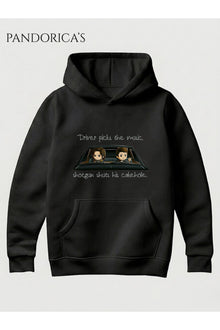 SUPERNATURAL Tasarımı "DRIVER PICKS THE MUSIC SHOTGUN SHUTS HIS CAKEHOLE " İkonik Replik Yazılı Baskılı Unisex Kapüşonlu Pamuklu Sweatshirt Hoodie