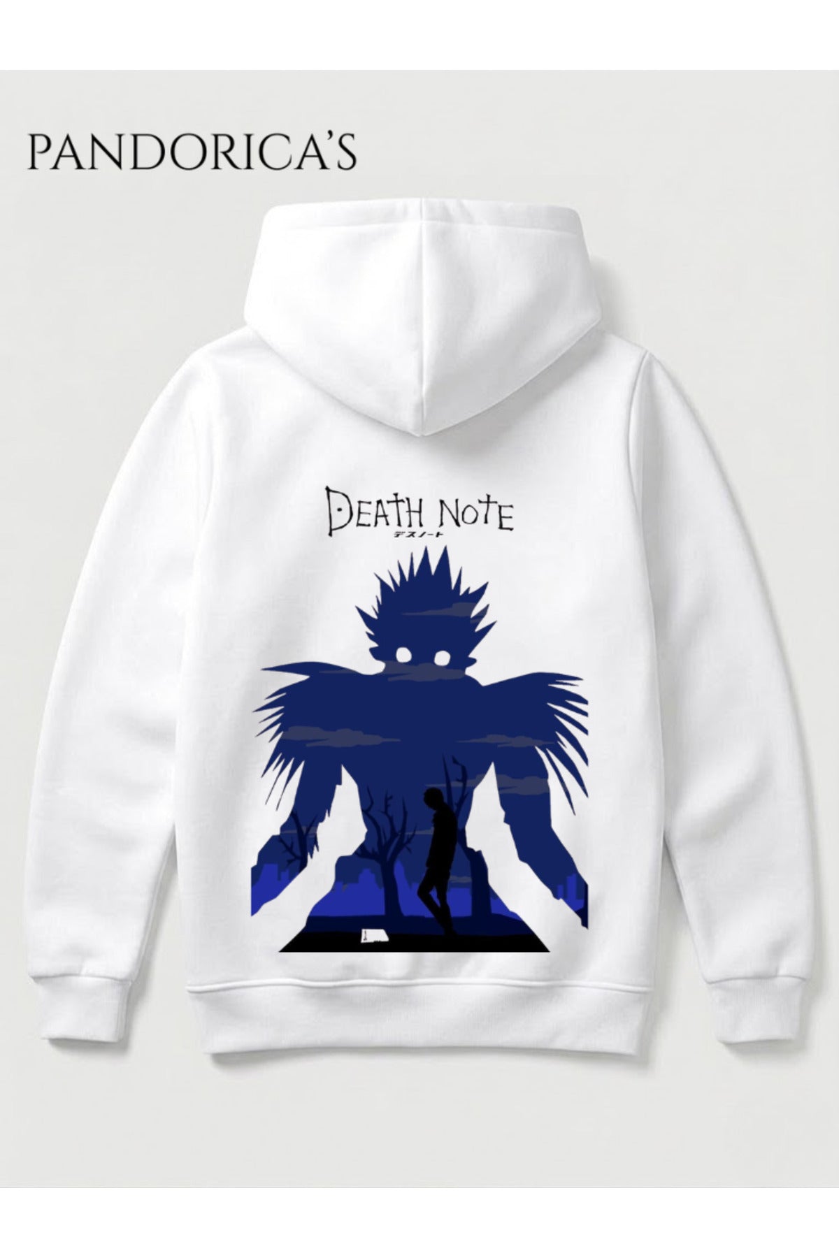 Beyaz Death Note Anime Tasarımı Ryuk Ve Kira Yazılı Sırt Baskılı Unisex Kapüşonlu Pamuklu Sweatshirt Hoodie - 19