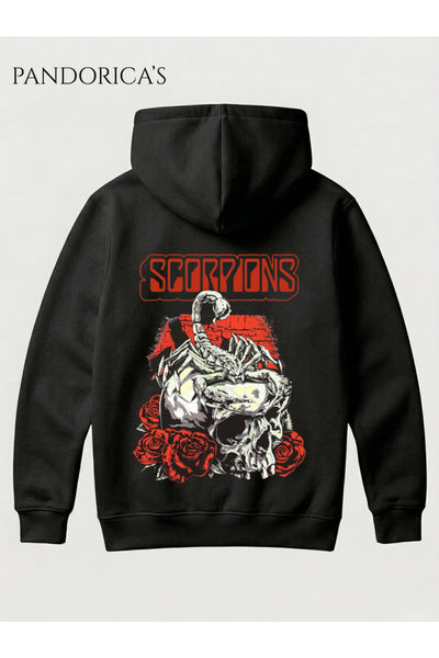 SCORPIONS Tasarımı Yazılı SIRT Baskılı Unisex Kapüşonlu Pamuklu Kanguru Cepli Sweatshirt Hoodie