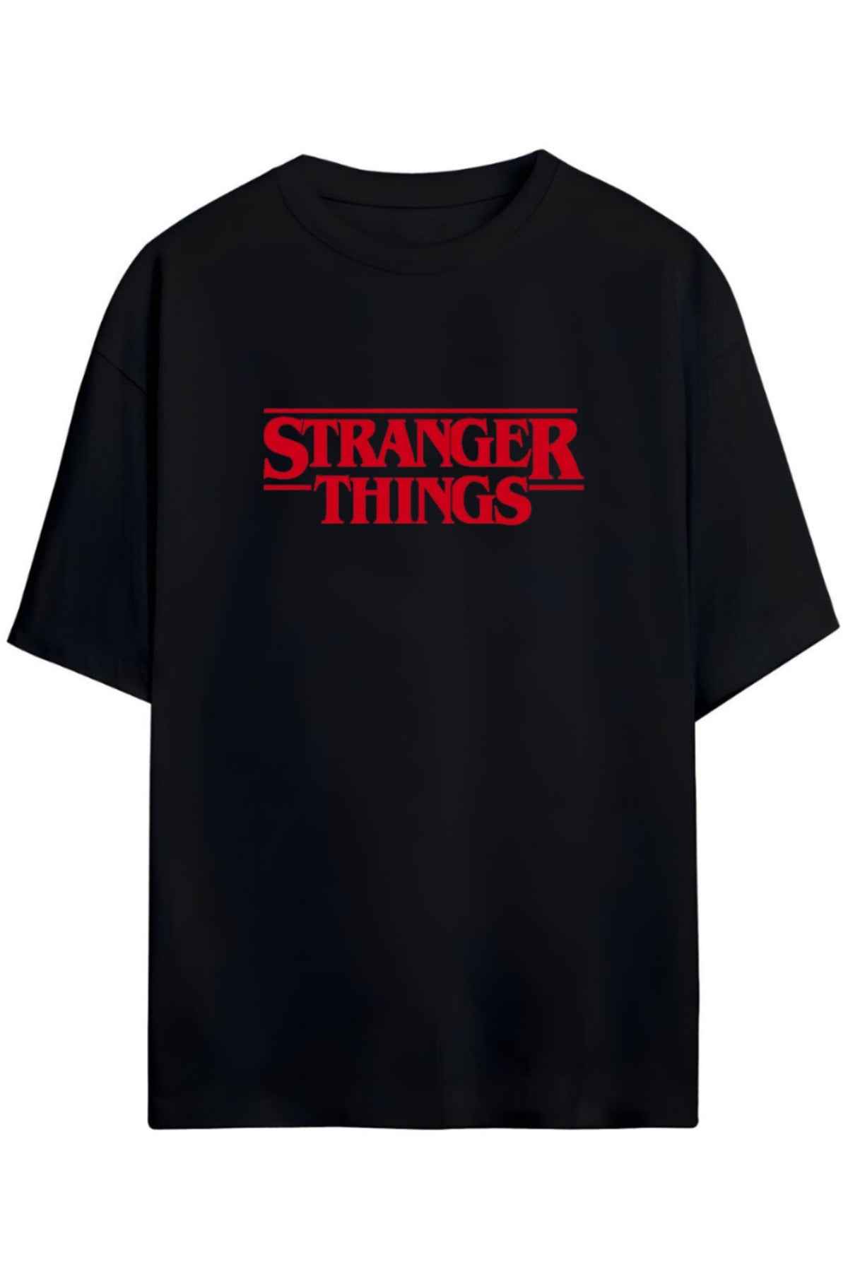 Siyah Stranger Things Tasarımı Unisex Pamuklu T-Shirt - 13