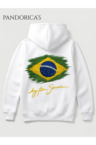 Ayrton Senna Tasarımı Sırt ve Ön Baskılı Unisex Kapüşonlu Pamuklu Sweatshirt (Hoodie)