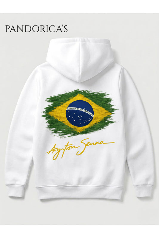Ayrton Senna Tasarımı Sırt ve Ön Baskılı Unisex Kapüşonlu Pamuklu Sweatshirt (Hoodie)