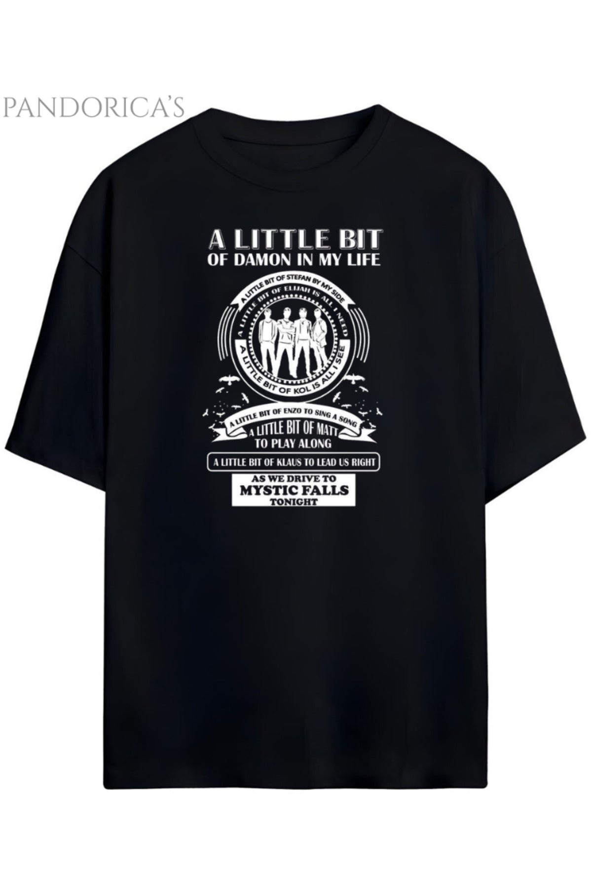 Siyah Pandorica's The Vampire Diaries Tasarımı Unisex Pamuklu T-Shirt - 5