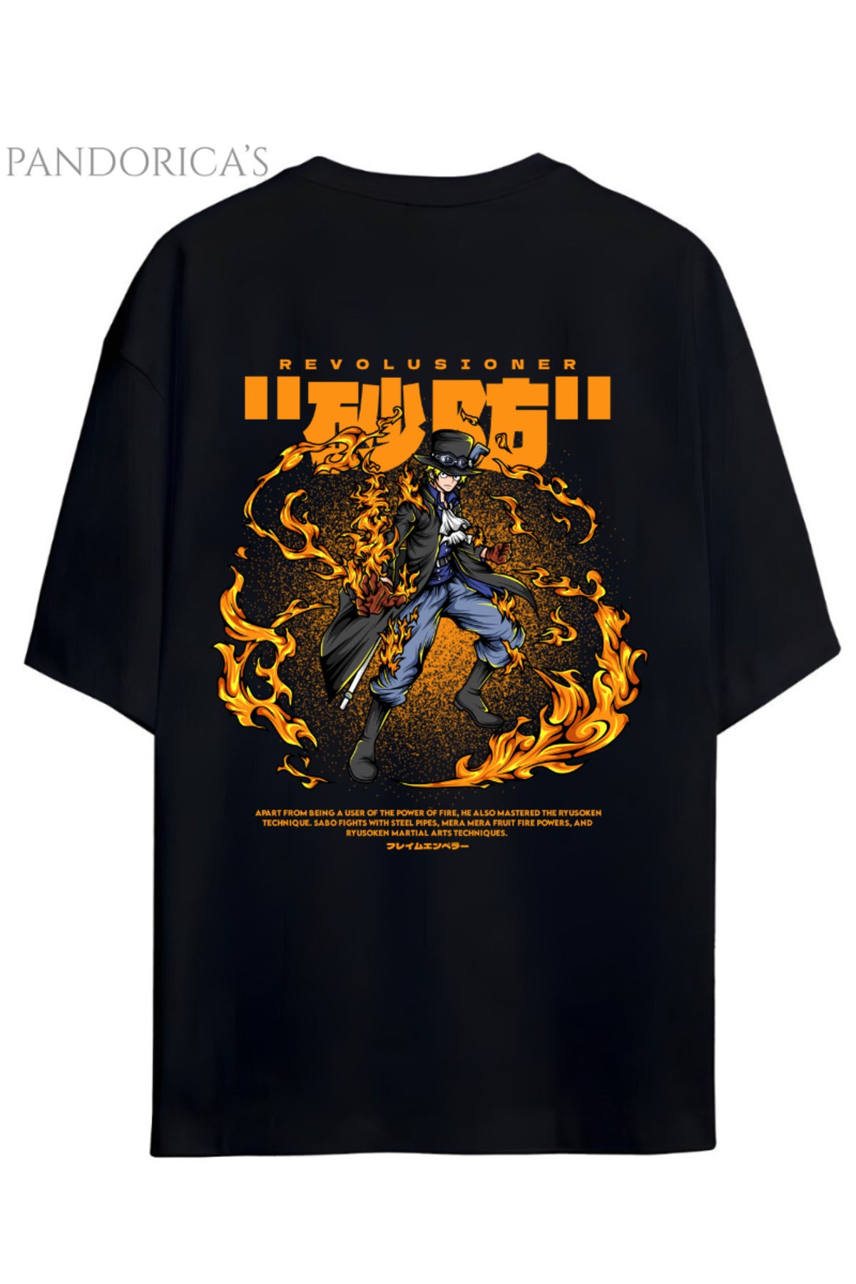 One Piece Özel Tasarım Serisi "Sabo" Sırt Baskılı Yazılı Unisex Pamuklu Tişört