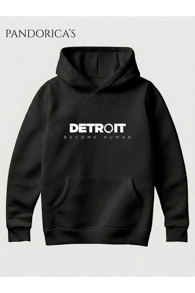 DETROIT: BECOME HUMAN Tasarımı Yazılı Baskılı Unisex Kapüşonlu Pamuklu Sweatshirt Hoodie