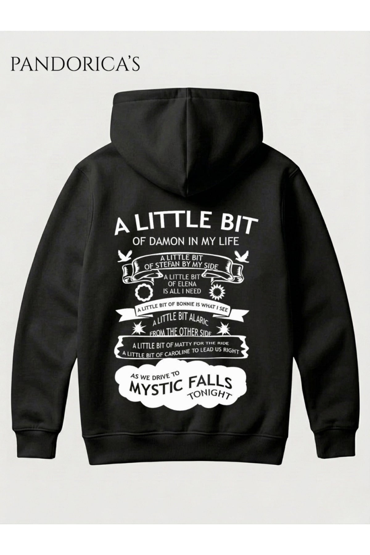 Siyah The Vampire Diaries Tasarımı Yazılı Sırt Baskılı Pamuklu Kapüşonlu Unisex Sweatshirt Hooded Hoodie - 15