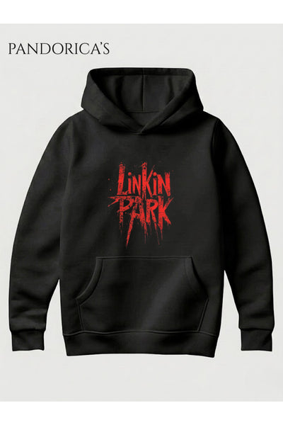 Linkin Park Tasarımı Yazılı Baskılı Unisex Kapüşonlu Pamuklu Sweatshirt Hoodie