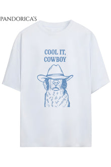 "COOL IT COWBOY" Yazılı Köpek Baskılı Unisex Pamuklu Tişört