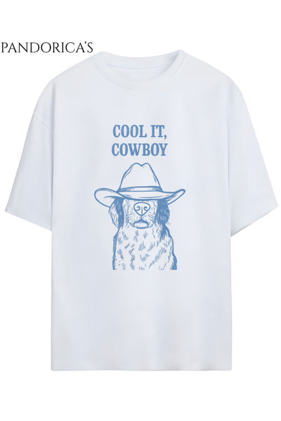 "COOL IT COWBOY" Yazılı Köpek Baskılı Unisex Pamuklu Tişört