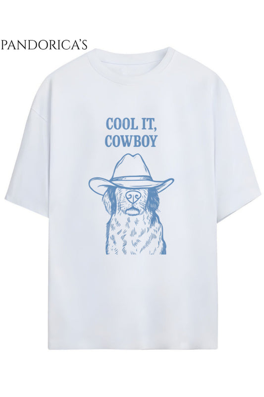 "COOL IT COWBOY" Yazılı Köpek Baskılı Unisex Pamuklu Tişört