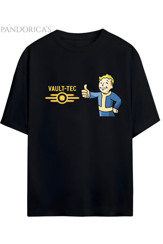 FALLOUT VAULT-TECH TASARIMI BASKILI YAZILI RELAXED KALIP PAMUKLU UNISEX TİŞÖRT