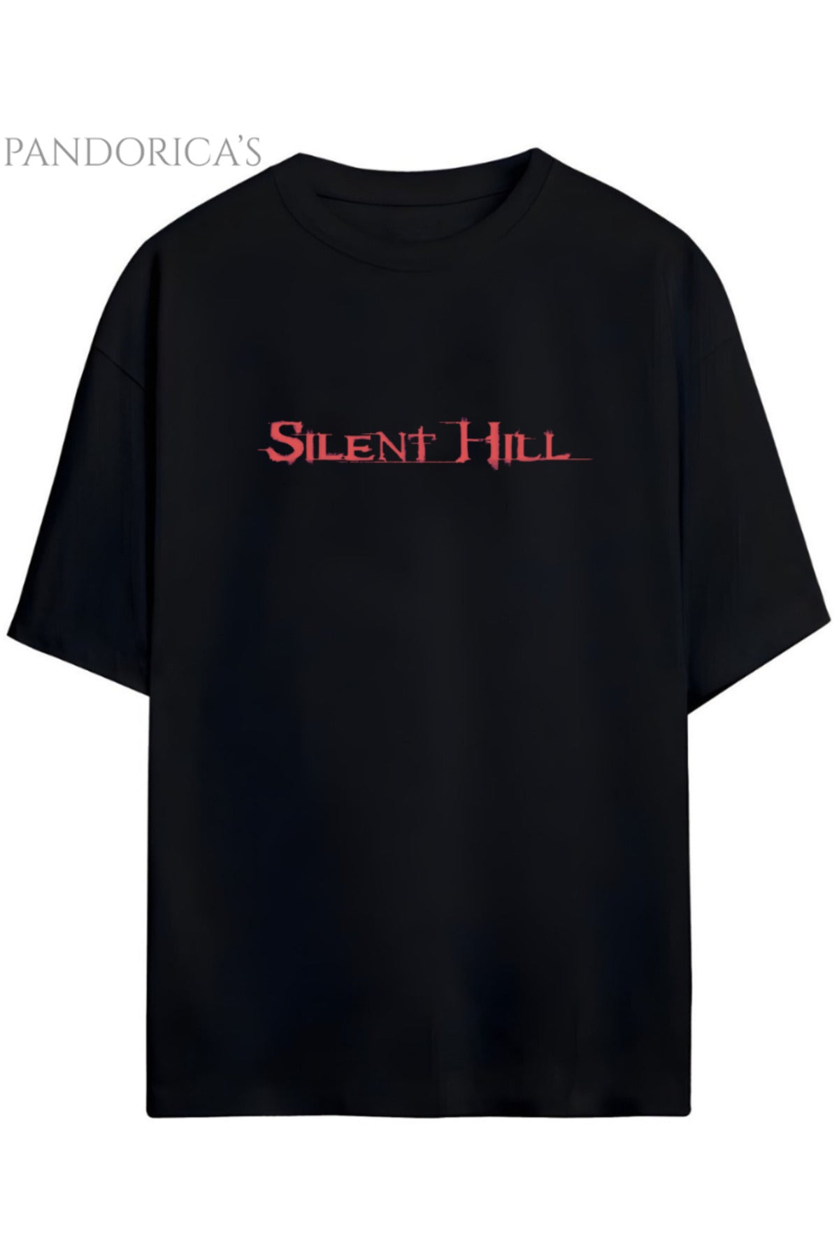 Siyah Pandorica's Silent Hill Tasarımı Sırt Ve Ön Baskılı Unisex Pamuklu T-Shirt - 9