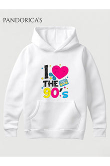 90lar "I LOVE 90'S" Yazılı Baskılı Retro Tasarım Baskılı Unisex Kapüşonlu Pamuklu Sweatshirt Hoodie