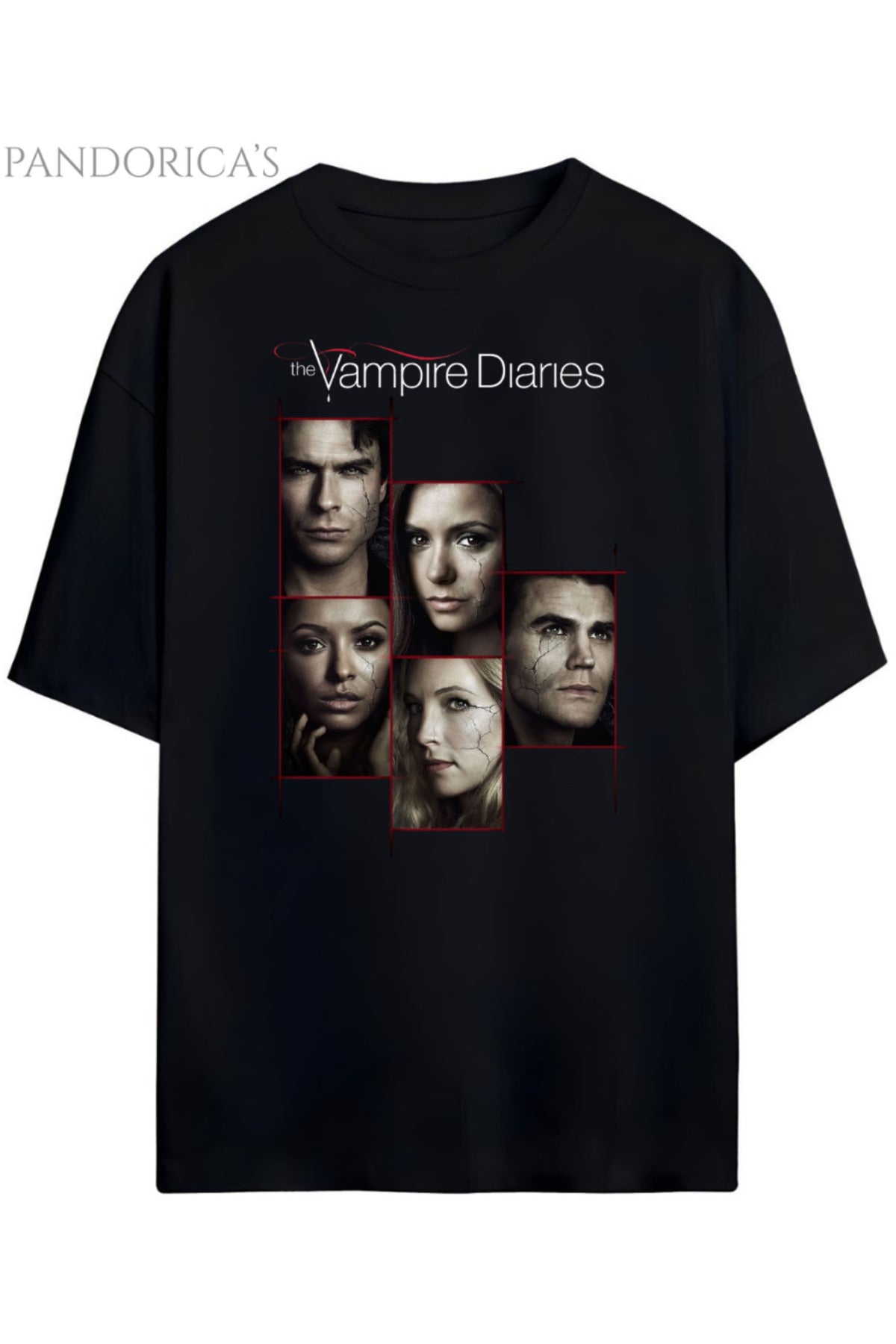 Siyah Pandorica's The Vampire Diaries Tasarımı Unisex Pamuklu T-Shirt - 13