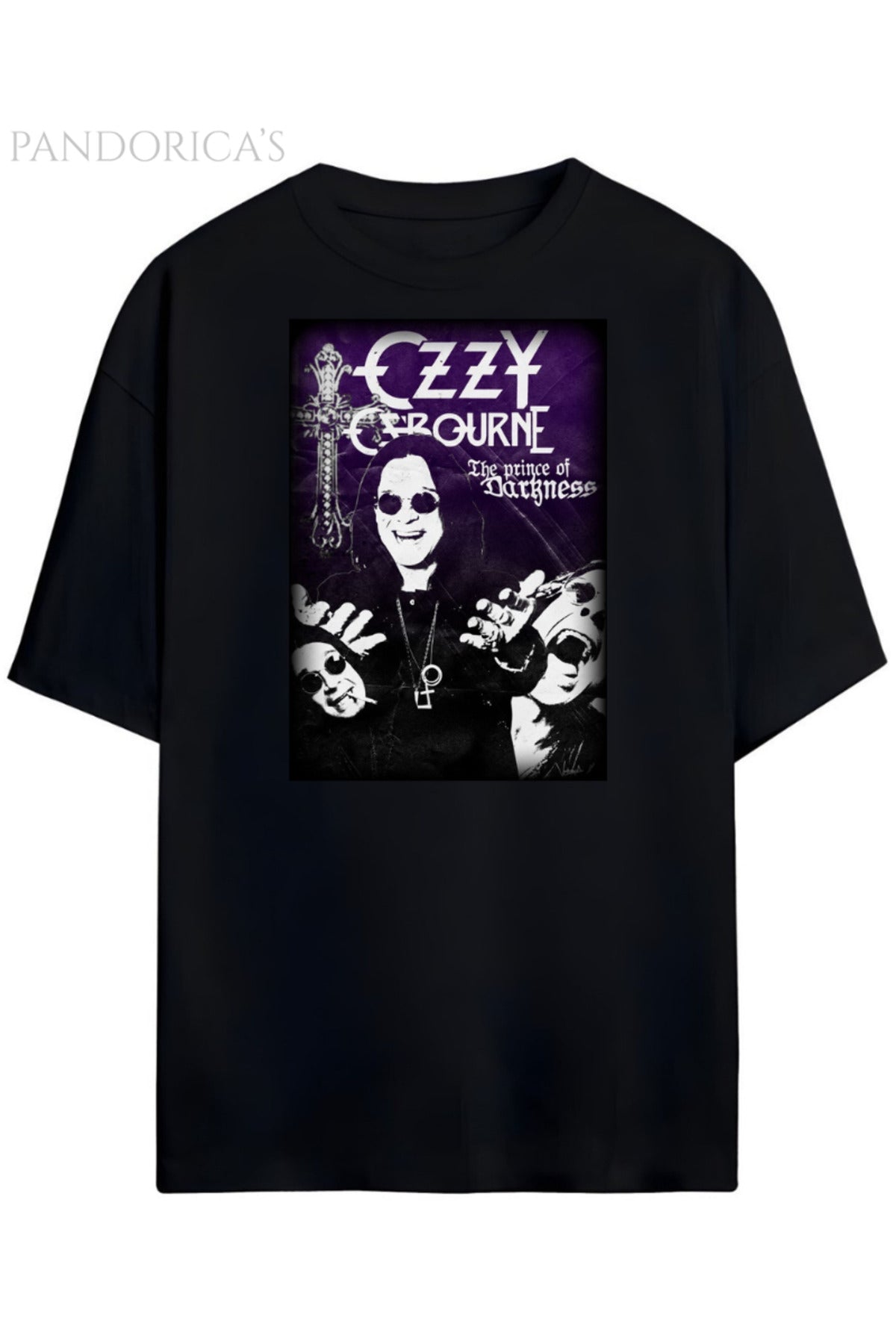 Siyah Pandorica's Ozzy Osbourne Tasarımı Unisex Pamuklu T-Shirt - 1