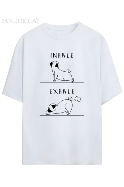 Pandorica's Dog Yoga Komik Tasarim Köpek Baskılı Inhale Exhale Yazılı Unisex Pamuklu T-shirt